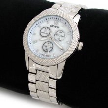 Silver 3d Geneva Metal Bracelet Mesh Bezel Women's Watch