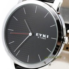 Simple Casual Men's Eyki Classic Analog Clock Black Leather Wrist Quartz Watch