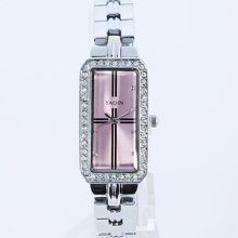 Simple Slim Rectangle Pink Cross Dial British Style Stainless Steel Women' Watch