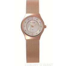 Skagen 233xsrr Denmark Rose-gold Stainless Steel Mesh Band Ladies Watch