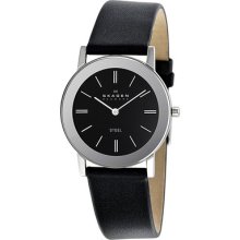 Skagen Black Dial Black Leather Mens Watch 39lslbb