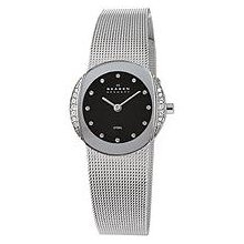 Skagen Black Dial Swarovski Crystal Stainless Steel Mesh Ladies W ...