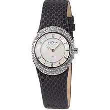 Skagen Crystal Mother Of Pearl Dial Leather Ladies Watch 566xsslb8