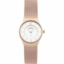 Skagen Ladies Crystal Accented Mop Copper Mesh Watch - 233Xsrr