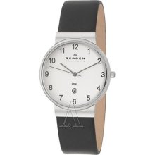 Skagen Men's 'Classic' Stainless Steel and Black Leather Quartz D ...