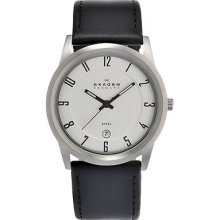 Skagen Men's Stainless Steel Leather Strap Watch