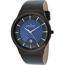 Skagen Watch 234xxltbln Men's Skagen Blue Dial Blue Genuine Leather