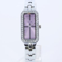 ^slim Rectangle Purple Cross Dial British Style Stainless Steel Women Lady Watch