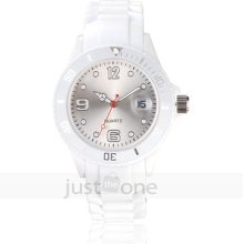 Smart Chic White Silicon Band Unisex Casual Quartz Calendar Watch Wristwatch