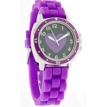 So Fashion Ladies Purple Heart Black Dial Rubber Band Quartz Watch SR