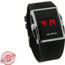 Square Stainless Steel Back Men's Digital Electronic LED Watch Red Li