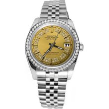 Stainless steel jubilee Rolex champagne string diamond dial datejust watch