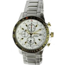 Stainless Steel Solar Flight Quartz Alarm Chronograph White Dial