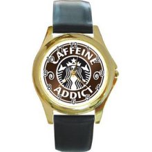 Starbucks Coffee Parody Unisex Gold-Tone Round Metal Watch 14