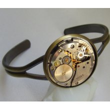 Steampunk adjustable Watch Bracelet - with vintage watch movement. Industrial chic jewelry