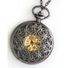 Steampunk - VICTORIAN TIMES - Pocket Watch - Mechanical - Necklace - Antique Brass - Neo Victorian - By GlazedBlackCherry