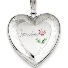 Sterling Silver 24mm Enameled & D/c Grandma Heart Locket