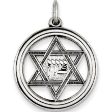 Sterling Silver Antiqued Star Of David Disc Charm