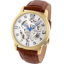 Stuhrling 107bg 3335t2 Delphi Oracle Skeleton Goldtone/brown Leather Mens Watch