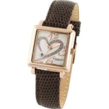 Stuhrling Original 253.1145K2 Ladies Courtly Diamond Watch on a Brown Strapandamp;#44; Rosetone Case and Silver Dial