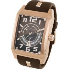 Stuhrling Original 255.3346K59 Mens Madman Automatic Date Rosetone Case Brown Dial Brown Rubber Strap