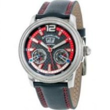 Stuhrling Original 275.331564 Mens Large Big Date Automaticandamp;#44; Stainless Steel Case with Black and Red Dial and Black Genuine Leather Strap