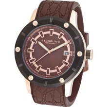 Stuhrling Original 621 3346k59 Torino Quartz Rose Case Brown Rubber Mens Watch