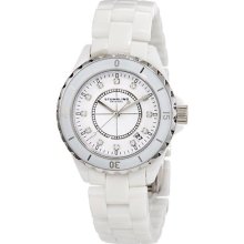 Stuhrling Original Unisex Nirvana Quartz Date White Silvertone Bezel Ceramic Wat