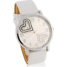 Stylish Heart Pattern Analog Watch with PU Leather Strap (White)