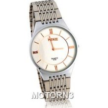 Stylish White Dial Golden Hands Couple Watch with Stainless Steel Str