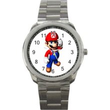 Super Mario Bros Sport Metal Watch IwB413 - Stainless Steel - Gray - cartoon