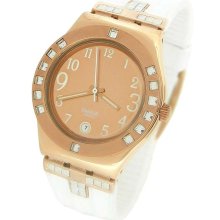 Swatch YLG403 Women's Fancy Me Pink Gold White Rubber Strap Rose Gold