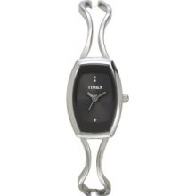 T2J711 Timex Ladies Black Dial Silver Bracelet Watch