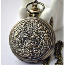 The high-end vintage New large Egyptian wall carving Pocket Watch Necklace Vintage Jewelry sweater chain hb116