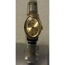 Timex Classic Women Two Tone Gold Dial Quartz Watch Expandable Bracelet