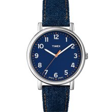 Timex 'Easy Reader' Leather Strap Watch Blue Denim