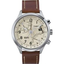 Timex Gents Iq Fly Back Chronograph Compass Leather Strap T2n932 Guaranteed