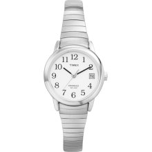 Timex Ladies Watch with White Dial and Stainless Steel Expansion Band