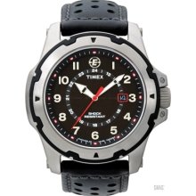 Timex Men's Expedition T49625 Black Leather Quartz Watch with Black Dial