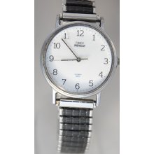 Timex Men's Retro Watch Quartz White Dial Silver Tone Case Speidel Expansion