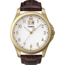 Timex Men's T2N248 Brown Leather Quartz Watch with White Dial