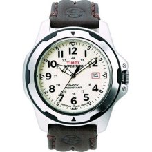 Timex Men's T49261 Brown Leather Quartz Watch with White Dial