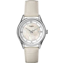 Timex Mother of Pearl Dial Leather Strap Watch, 36mm