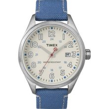 Timex Unisex Originals T Series Date Qindow Cream Dial Blue Nylon Strap Watch