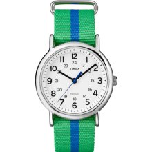 Timex Unisex Weekender Watch, Green and Blue Nylon Strap