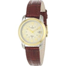 Timex Womens T2n436 Elevated Classics Sport Chic Bi-metal Tone Brown Leather Str