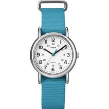 Timex Womens T2n836 Weekender Mid-size Slip Thru Blue Nylon Strap Watch Wristwat