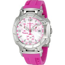 Tissot T-race White Dial Pink Rubber Ladies Watch T0482171701701