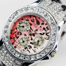 Top Fashion Nice Bling Crystal Women's Leopard Dress Wrist Watch Artificial Fur