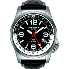 Torgoen Swiss T05103 Men's 42Mm Aviation Watch With 24Hr Dual Time Zone (Gmt) And Black Italian Leather Strap